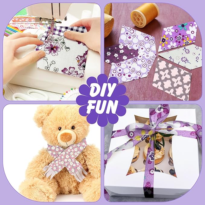 Ganeen 100 Pcs Purple Floral Quilting Fabric Roll 2. 56 Inch Fabric Squares Jelly Patchwork Precut Strips Bundles for Holiday Materials Craft DIY Sewing Cloths