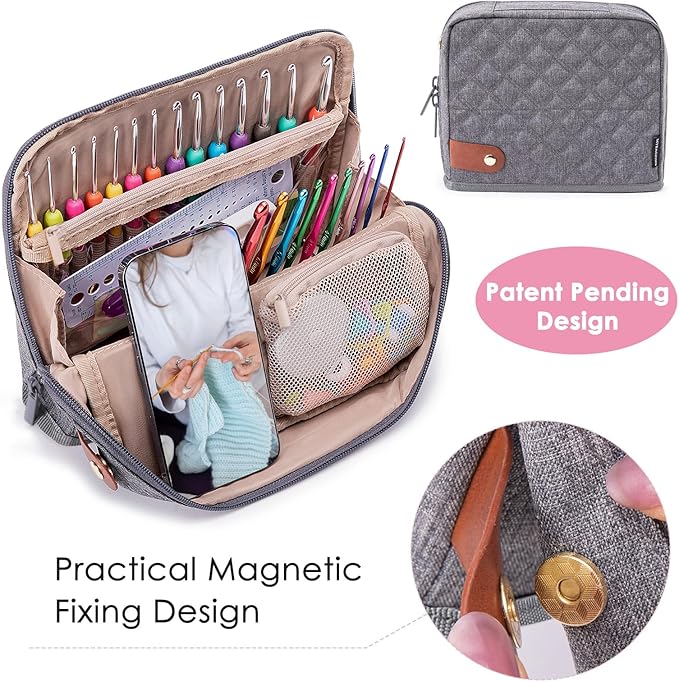 82Pcs Crochet Hook Set with Storage Case - Stand Up Crochet Hook Case with 20 Size Crochet Hooks & needles, Crochet Accessories - Crochet Needles Set for Crochet Lovers, Crochet Kit for Beginners