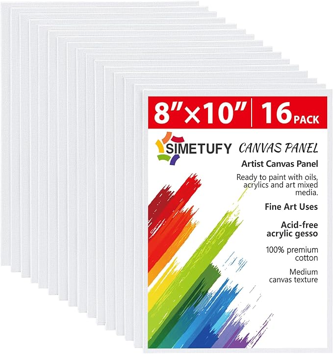 Simetufy 16 Pack 8x10 Inch Canvas Panels Canvas Boards for Painting-Gesso Primed Acid-Free 100% Cotton for Acrylics Oil Watercolor Tempera Paints