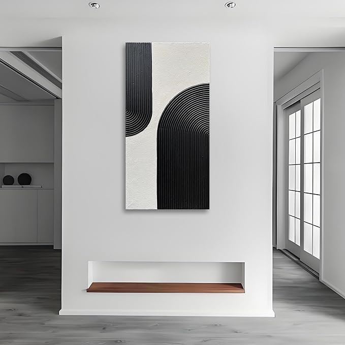 Art Hand Painted White and Black Textured Abstract Art Oil Painting Modern Wall Art 48x24 inches