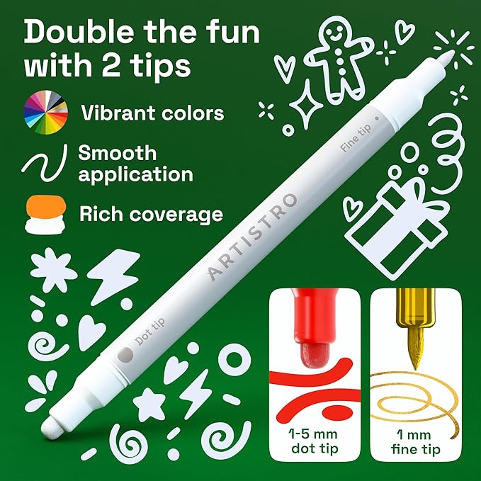 ARTISTRO 36 Acrylic Paint Markers for Rock, Fabric, Wood, Glass, Craft, Decoration - Dual-Tip Paint Pens - Stocking Stuffers, Christmas Gift Idea for Teens, Grandkids, Kids - Art Supplies