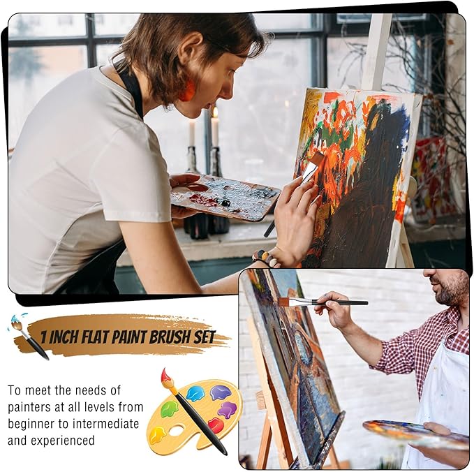 Zonon 20 Pcs Flat Paint Brushes Acrylic Painting Craft Accessories Classroom Prizes Gifts Small Watercolor Paint Brushes Bulk for Adult Artist Detail Oil Canvas Face(1 Inch,Black)