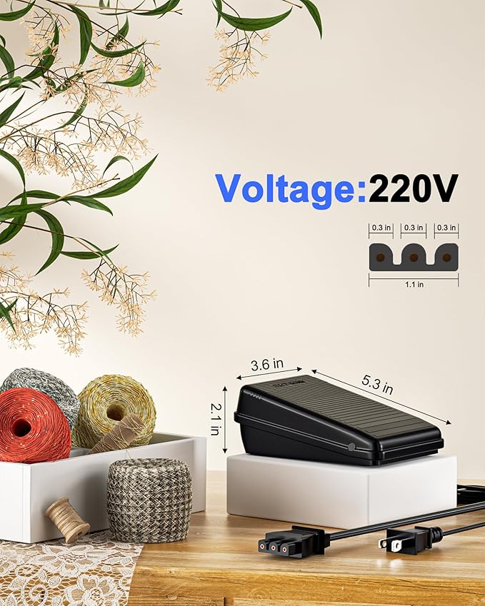 VHBW for Singer Sewing Machine Foot Pedal,359102-001 Compatible with Singer 2263,4423,e99670, 8280,4452,2277,4411,3116,3337,1304,M3220,3342,4432,1120,50t8,3232, D-Shape Plug Foot Pedal