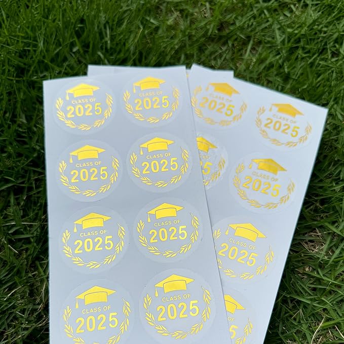 100 Pcs Graduation Stickers, Class of 2025, Transparent Congrats Graduation Labels, Grad Party Supply, Graduation Cap Stickers for Scrapbooks Envelopes 1.6 Inch (gold, class of 2025-1)