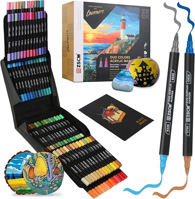 160 Colors Dual Tip Acrylic Paint Markers, 80Pcs Dual-Colors Brush Tip Paint Pens Stocking Stuffers for Rock, Wood, Fabric, Glass, Ceramic, Christmas Gifts for DIY Crafts Art Supplies