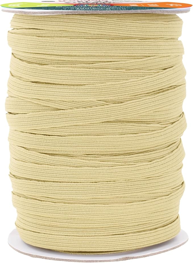 Mandala Crafts 16mm 20 Yds Roll of Beige Elastic Bands for Sewing - 5/8 Flat Elastics Cord - 5 8 Inch Braided Stretch Straps for Crafting
