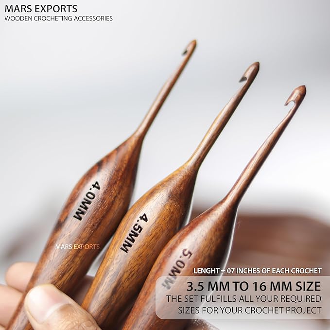 13 Pieces Premium Wooden Crochet Hooks, Crochets Hooks Set for Knitting and Crocheting - Rosewood Knitting Needles (1)