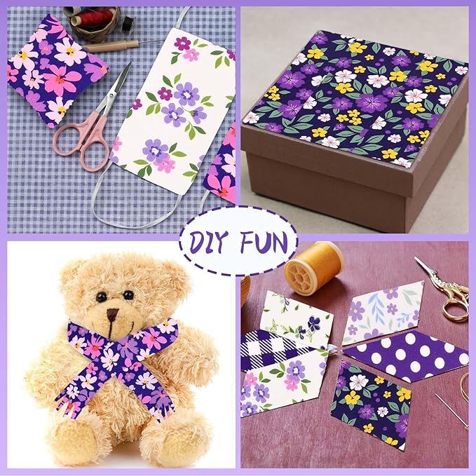 40 Pcs Purple Floral Cotton Jelly Fabric Strips Vintage Purple Flowers Fabric Bundles Strips for Quilting Crafting Precut Patchwork for Summer Holidays for Gift Sewing DIY Crafts