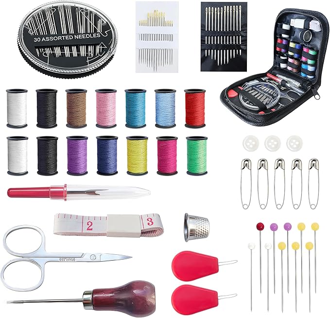Woosuke 92Pcs Hand Sewing Kit for Adults and Beginners, Complete Needle and Thread Kit with Stainless Steel Needles, Scissors and Accessories, Ideal for Home, Travel, DIY, and Emergency Repairs