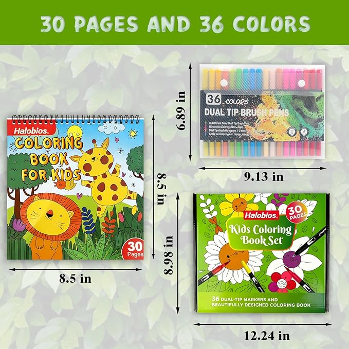 Halobios Cute Coloring Book Set, Adult Coloring Book Set with 36 Markers, 30 Relaxing and Easy Designs Art Supplies for Boys Girls Student, Creative & Relaxing Gifts for Women & Adults