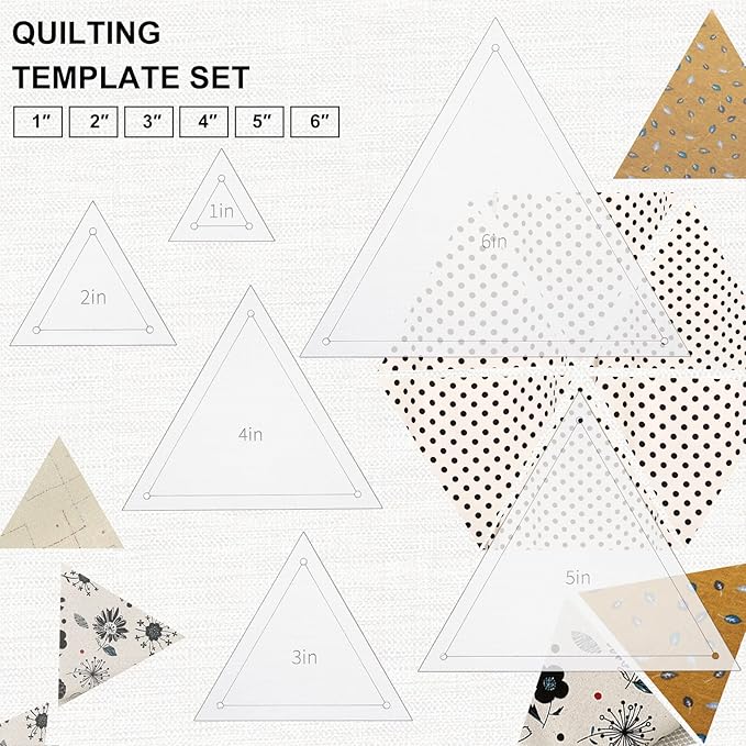 BENECREAT 6Pcs Free Motion Triangle Quilting Template Set, Acrylic Transparent Quilting Rulers for Machines Quilting DIY Designs On Shirts