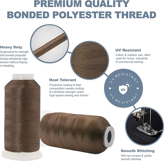 Mandala Crafts Coyote Brown Heavy Duty Thread - 1500 Yds Tex 90 Bonded Polyester Threads for Sewing Drapery, Jeans, Leather, Hair, Outdoor Marine Upholstery
