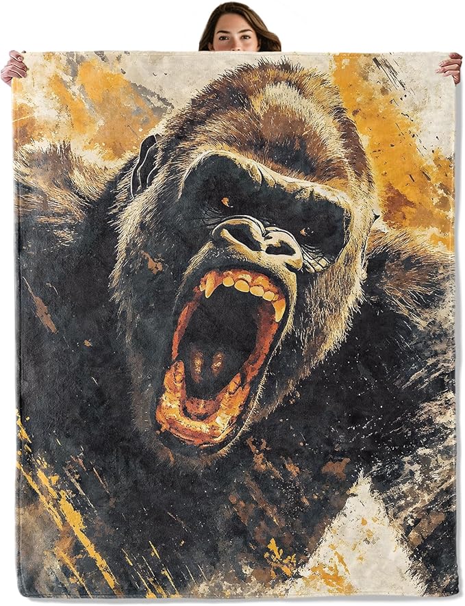 Gorilla Wild Animal Throw Blanket for Boys Girls Kids Adults Women, Fuzzy Warm Soft Cozy Flannel Blankets Gifts for Bedroom, Couch, Travel, Home Decor 60x80 in