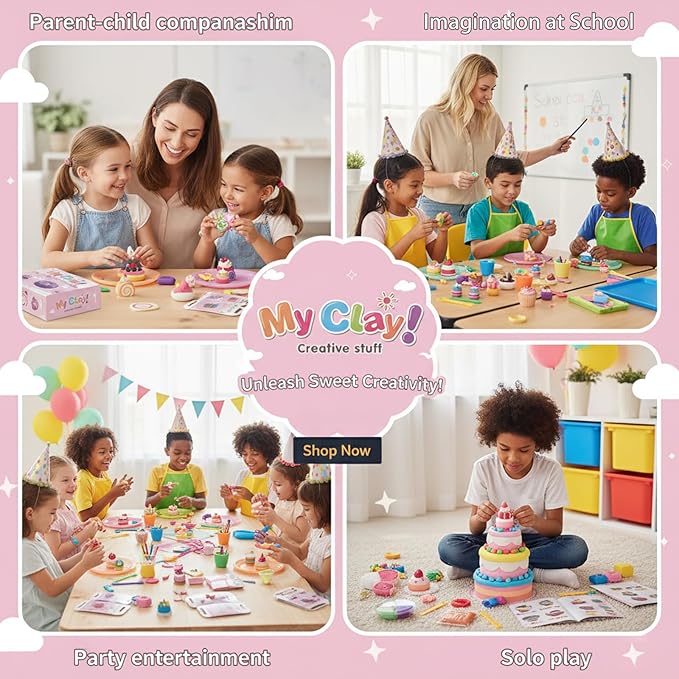 Air Dry Clay Kit for Kids, 12 Dessert Baking Modeling Clay for Kids, DIY Model Magic Clay with Tools and Tutorials, Soft&Non-Sticky, Safe&Non-Toxic Magic Clays,Creatible Art Crafts Toys Gifts