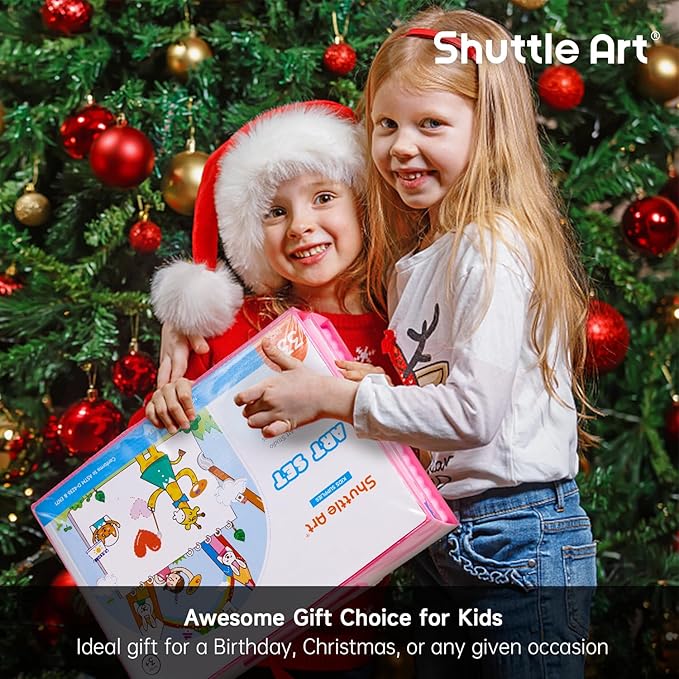 Shuttle Art 335 Piece Kids Art Set, Multi-Media Art Supplies, Gift Art Kit with Trifold Easel, 2 Drawing Pads, 2 Coloring Books, Oil Pastels, Crayons, Watercolors, Markers, Colored Pencils (Pink)