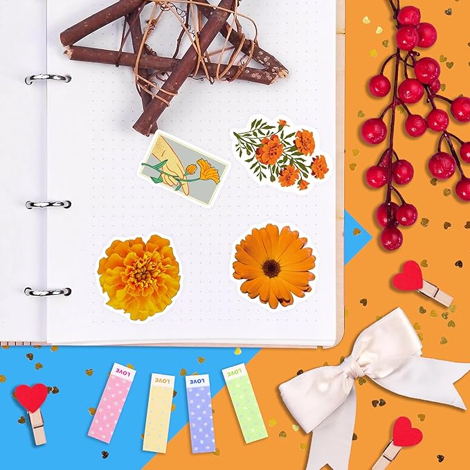 BulbaCraft Marigold Stickers for Water Bottle and Laptop - Floral Party Supplies, Decorations & Gifts, Waterproof Vinyl Decals, Gifts for Women & Men