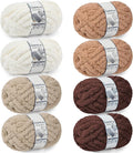 Chunky Yarn for Hand Knitting - #10 Chunky Chenille Yarn, Jumbo Big Thick Chunky Yarns for Crocheting, Super Bulky Chunky Knit Blanket Yarns, 8 Skein (25yd, 8oz/Skein), Cream & Multi Coffee