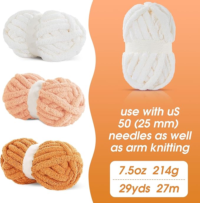 HOMBYS 12 Pack Assorted Chunky Yarn for Crocheting,Super Bulky Large Soft Fluffy Yarn,Plush Fuzzy Yarn,Thick Chenille Yarn for Hand Knitting/Arm Knitting,Orange Gradient(27yds,8 oz Each Skein)