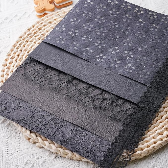 15Pcs Handmade Scrapbook Art Paper Craft Textured Paper Colorful A5 sheet Mesh Special Paper Mix for Scrapbooking Junk Journal Journaling Supplies DIY Materials,5.8x8.2 inches (Black)