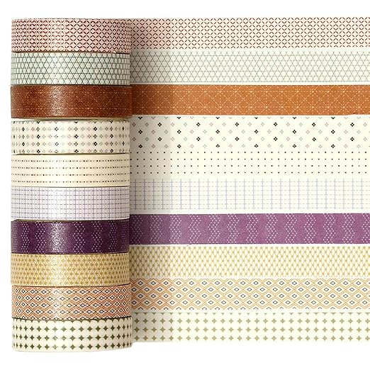 YUBX Simple Geometric Washi Tape Set 20 Rolls Minimal Patterns Decorative Thin Masking Tapes for Arts, DIY Crafts, Journals, Planners, Scrapbook, Wrapping (2 Blush Dusk)