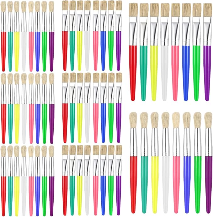 Paint Brushes Sets 64 Pcs Flat Paint Brushes Bulk Large Chubby Brush Easy Hold and Clean Art Supplies for Acrylic Oil Watercolor Washable Pain Classroom Must Haves - Colorful