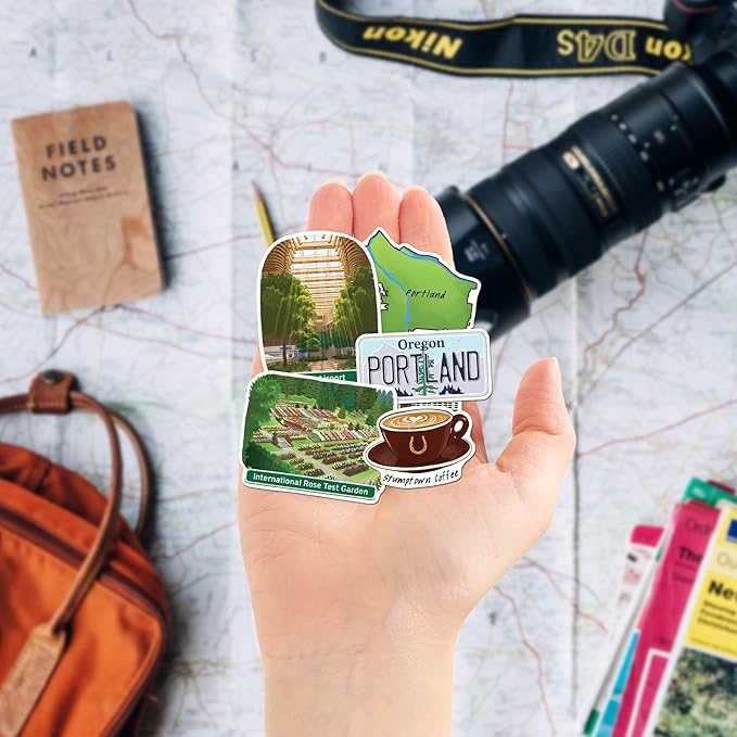 Navy Peony Hipster Portland Travel Stickers (28pcs) - City of Roses, Oregon, America City-Themed Vacation Stickers for Scrapbooking, Journals