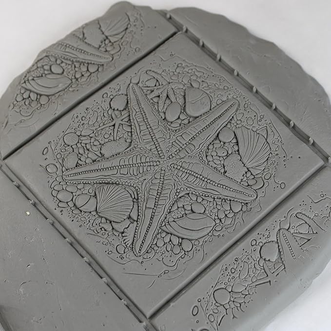 Starfish Clay Texture Roller (4") - Ocean Set #01 - Embossing Pattern Roller for Polymer & Ceramic Clay, Pottery & Crafts