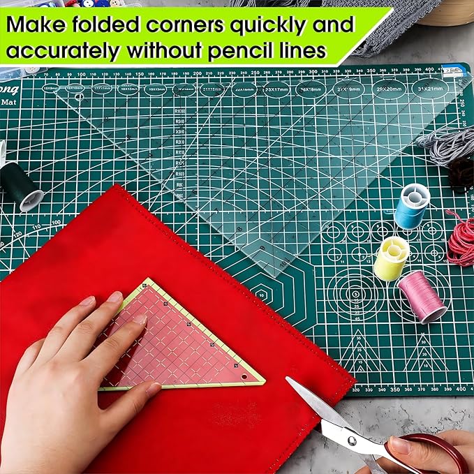 2 Pieces Folded Corner Ruler Acrylic Folded Corner Clipper Tool Simplicity 45 Degree Triangle Ruler and Quilting Template for Sewing Cutting Cutter Tools, Transparent