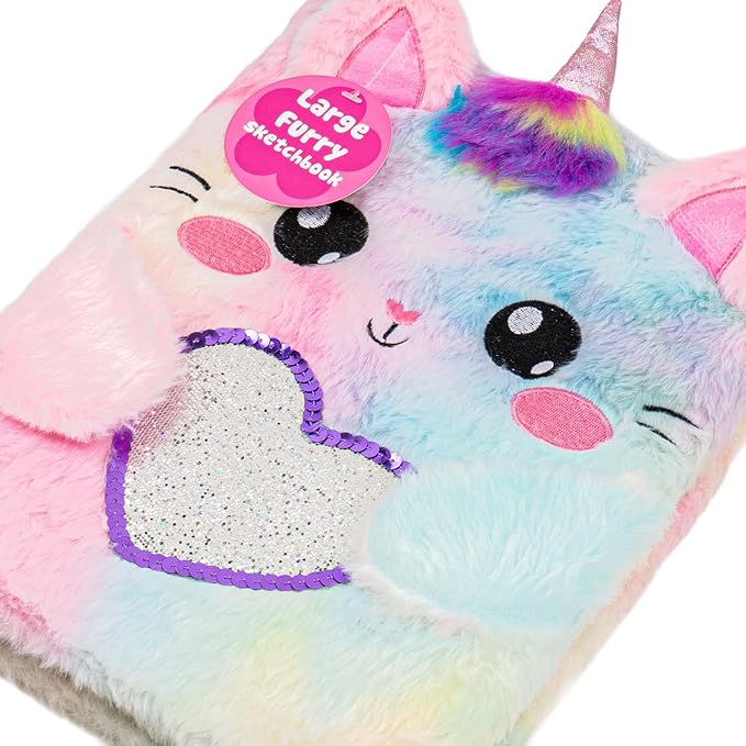 VOTUM Fuzzy Sketch Book: Personalized Artist Sketchbook: Sketching, Drawing and Creative Doodling. Notebook and Sketchbook to Draw and Journal (Cat Unicorn)