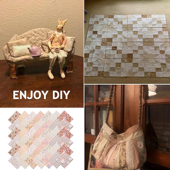 42 Pcs Layer Cake Fabric Clearance, Layer Cakes 10 inch Squares for Quilting, Pre-Cuts 10" x 10" Fabric Squares for Quilting, Sewing, Patchwork, and DIY Crafts - Vintage Light Brown