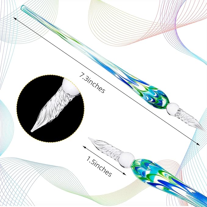 Zonon 3 Pieces Handmade Glass Dip Pen Christmas High Borosilicate Crystal Calligraphy Glass Pen Signature for Artist Women Men Teens Writing Drawing Decoration Gifts(Dark Green, Vintage Green, Black)
