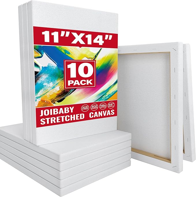 Stretched Canvas for Painting,10Pack 11X14 Inch Stretched White Blank Canvas,8 Oz Triple Primed 5/8" Profile Stretched Canvases,100% Cotton,Canvas for Painting, for Acrylics, Oils