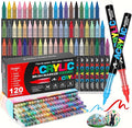 120 Colors Acrylic Paint Markers, Soft Brush Tip Acrylic Paint Pens for Stone, Wood, Glass, Rock Painting, Canvas, Ceramic, DIY Crafts Art Supplies