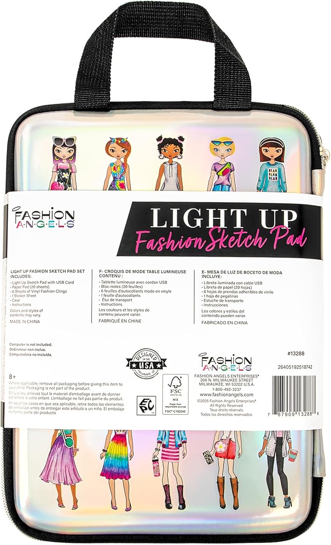 Fashion Angels Fashion Design Light Up Sketch & Tracing Pad, Includes Holograpic Carrying Case, USB, Ultra Thin Tablet, 350+ Stencils & Stickers, Ideal for Kids Ages 8+