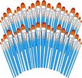 Sherr 48 Pcs Paint Brush Set Bulk Acrylic Brush Wood Paint for Detail Art Crafts Kids Artist Adult Watercolor Oil Face Body(1.1, 1, 0.8, 0.7 Inch,Filbert Style)