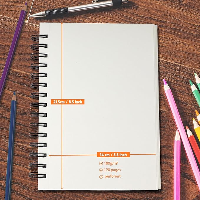 Hardcover Sketch Book，Double-Sided Hardbound Sketchbook, Spiral Sketch Pad,Acid Free Painting Art Paper for Kids and Adults (5.5x8.5 2Pack Mixed Media Sketchbook（160Gsm/98LB）)