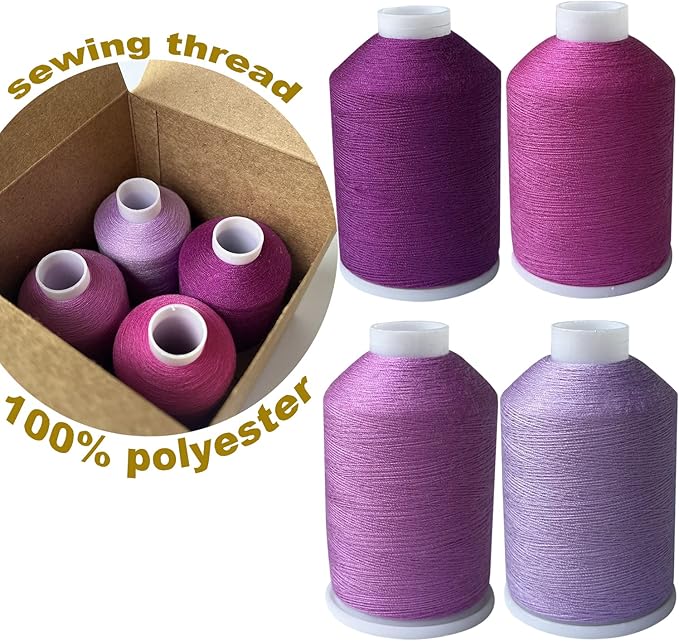 Sewing Thread 4 Colors Set 40s/2 for Sewing Machine，Quilting，Hand Sewing Total 4000yards （rosepurple Series）