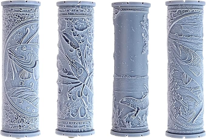 Understream Collection 4-Pack Clay Texture Rollers (4") - Freshwater Set #01 - Embossing Pattern Rollers for Polymer & Ceramic Clay, Pottery & Crafts