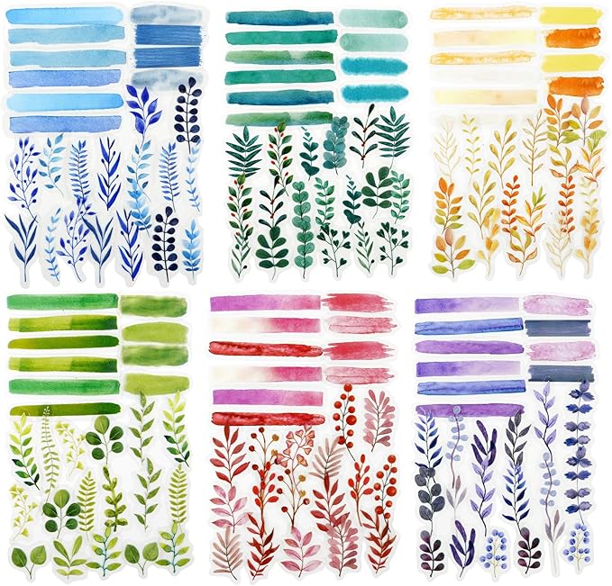 180PCS Botanical Leaf PET Stickers, Watercolor Plant Layering Tabs for Scrapbook Journal Planners and DIY Crafts