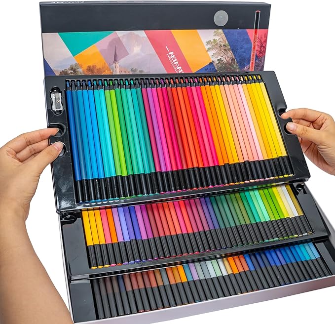 Professional Colored Pencils Set with Sharpener, Black Wood Soft Core, Artist Coloring Pencils for Adult Coloring Books, Drawing, Sketching, Shading & Blending, Gift Box Art Supplies (120 Pcs)