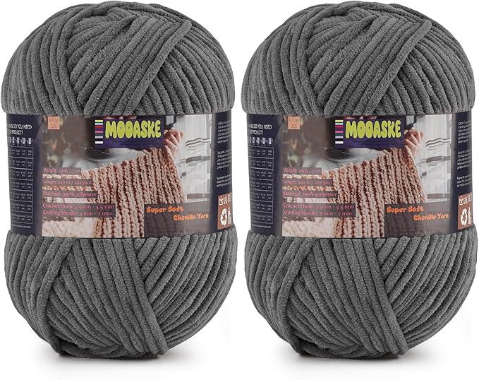 2 Skeins Fluffy Chenille Yarn for Crocheting - Baby Blanket Yarn for Knitting - Velvet Yarn for Amigurumi Crochet, Ultra Soft Yarns Total Weight 400g/14oz, Total Length 480m/524yard