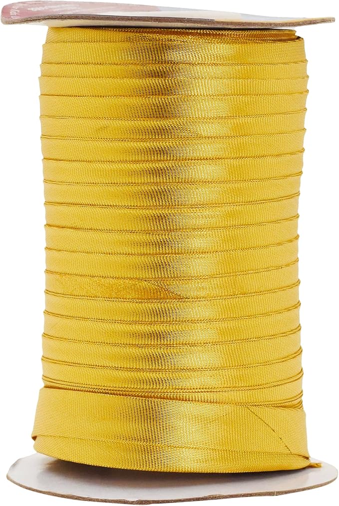 Mandala Crafts 55 Yards 1/2 Inch Metallic Gold Double Fold Bias Tape for Sewing - Bias Binding Tape for Quilting Binding, Hemming, Seam, and Fabric Piping