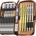 Nicpro 30PCS Art Mechanical Pencils Set in Leather Case, Gold Metal Drafting Pencil 0.5, 0.7, 0.9 mm, 2mm Lead Pencil Holder for Sketching Drawing With 16 Tube (6b 4B 2B HB 2H 4H Colors) Lead Refill
