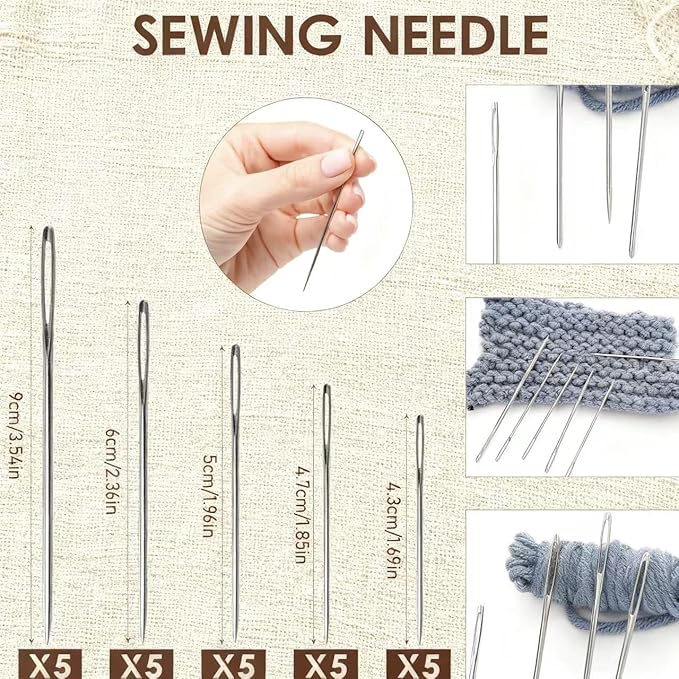 37pcs Big Eye Steel Needles Sewing Hand Tool Kit with Storage Box,Stainless Steel Needles Sewing Kit,Portable Sewing Working Kit,Needles Thread Hand Repair Tools for Beginners,Home,Handcraft Lovers