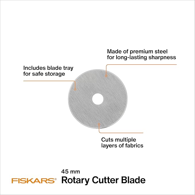 Fiskars 45mm Rotary Blades (5 Pack) - Rotary Cutter Blade Replacement - Crafts, Sewing, and Quilting Projects - Grey