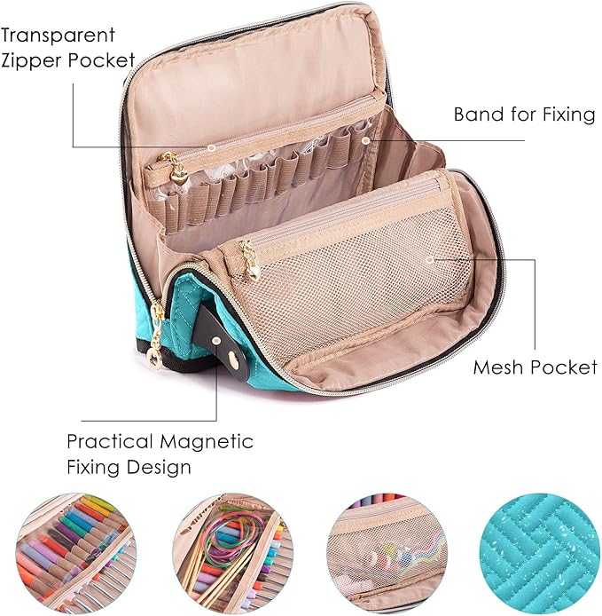 MYBAGZING Crochet Hook Case with 14 Size Crochet Hooks Set 2mm(B)-10mm(N) Ergonomic Crochet Hooks with Crochet Case Stand Up - Crochet Hook Organize for Crochet Lovers, Crochet Kit for Beginners