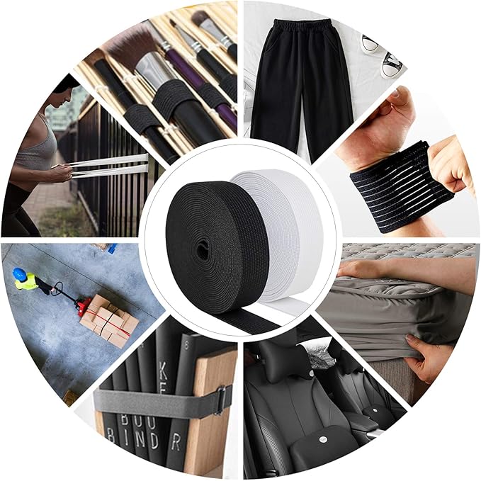 1 Inch Elastic Band for Sewing, Soft Comfortable, High Elasticity, Knit Elastic Strap for Sewing Clothes and Pants Waistband Wig Crafts DIY (Black 5 Yards+White 5 Yards)