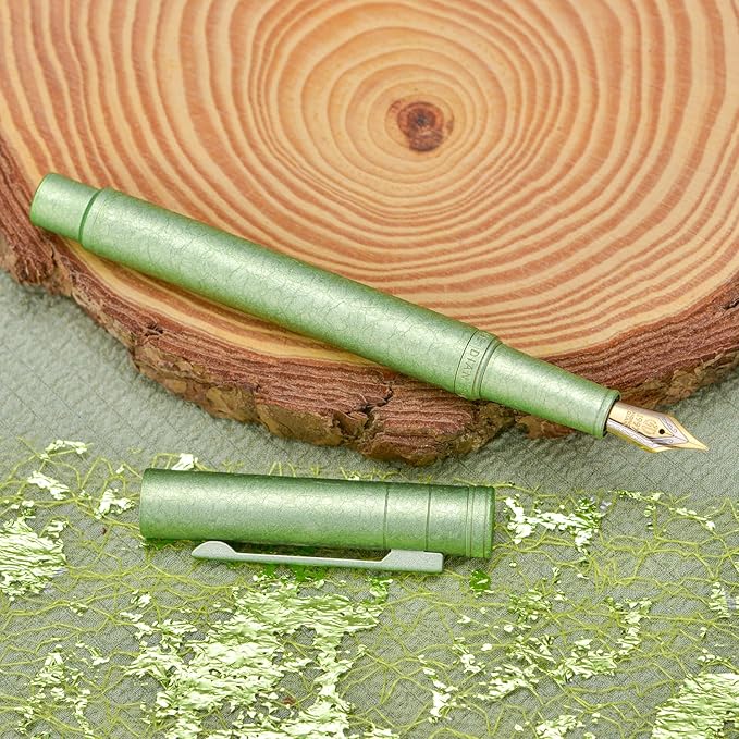 Hongdian 1851 Forest Fountain Pen Applegreen Ice Flowers, Medium Nib Classic Design with Converter and Metal Pen Case
