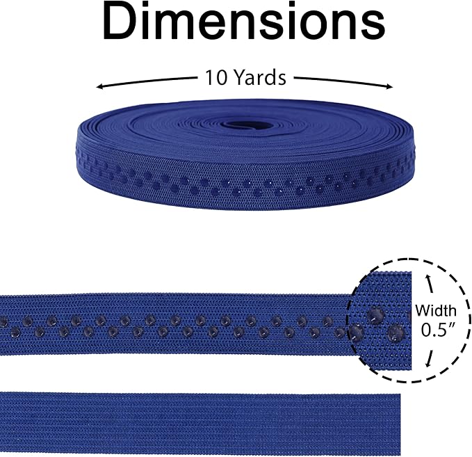 Mandala Crafts 0.5 Inch Elastic Silicone Gripper Tape for Clothing - 10 Yds Dotted Non Slip Elastic Band for Sewing - Navy Blue Silicone Flat Fabric Stretchy Ribbon Straps