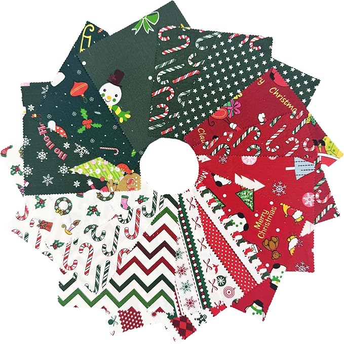 Christmas Charm Pack Fabric Squares,5x5 Inch Pre-Cut Quilting Bundle with Holiday Festival Patterns for Quilting, Sewing, DIY Christmas Crafts(42Pcs)